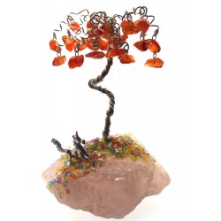 Small Unicorn Carnelian on Rose Quartz Crystal Tree 02